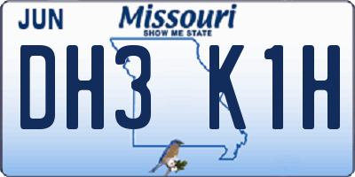 MO license plate DH3K1H