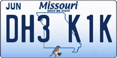 MO license plate DH3K1K