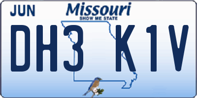 MO license plate DH3K1V