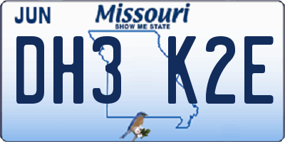 MO license plate DH3K2E