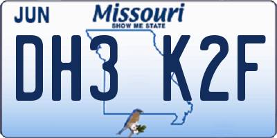 MO license plate DH3K2F