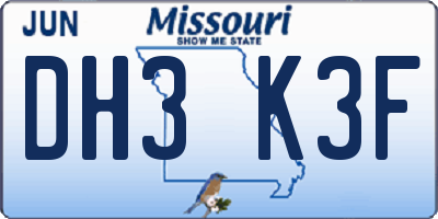 MO license plate DH3K3F