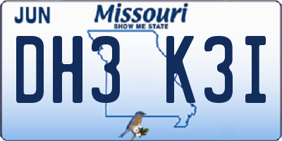 MO license plate DH3K3I