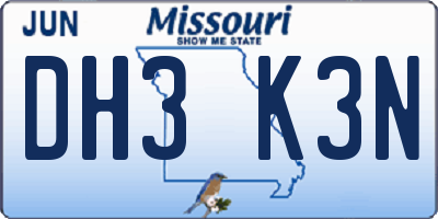 MO license plate DH3K3N
