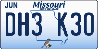 MO license plate DH3K3O