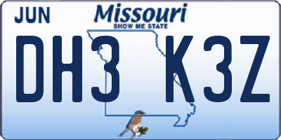 MO license plate DH3K3Z