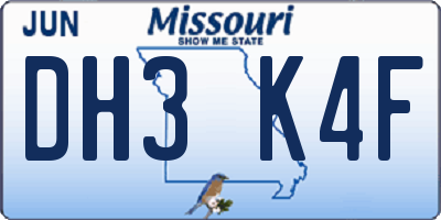 MO license plate DH3K4F