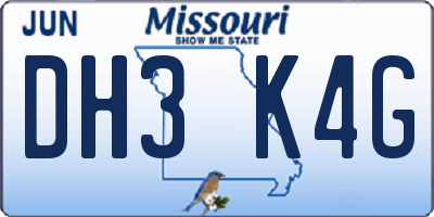 MO license plate DH3K4G
