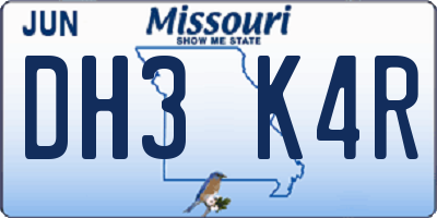 MO license plate DH3K4R