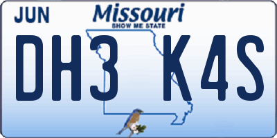 MO license plate DH3K4S