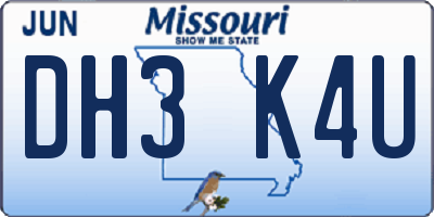 MO license plate DH3K4U