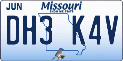 MO license plate DH3K4V