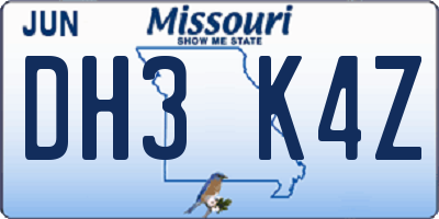 MO license plate DH3K4Z