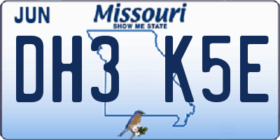 MO license plate DH3K5E