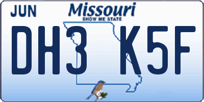 MO license plate DH3K5F