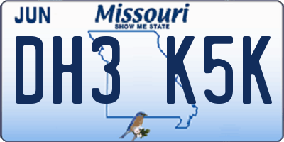 MO license plate DH3K5K