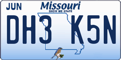 MO license plate DH3K5N