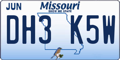 MO license plate DH3K5W
