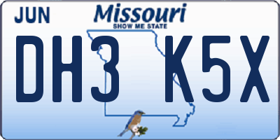 MO license plate DH3K5X