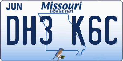 MO license plate DH3K6C