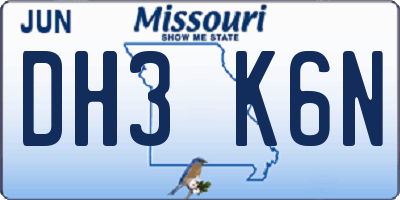 MO license plate DH3K6N