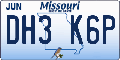 MO license plate DH3K6P