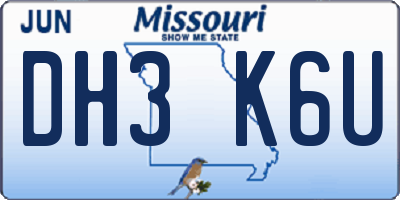 MO license plate DH3K6U