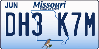 MO license plate DH3K7M