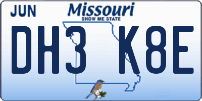 MO license plate DH3K8E