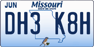 MO license plate DH3K8H