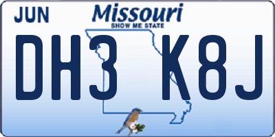 MO license plate DH3K8J