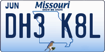 MO license plate DH3K8L