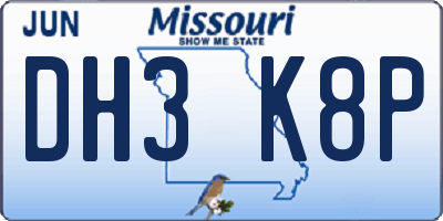 MO license plate DH3K8P
