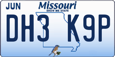 MO license plate DH3K9P