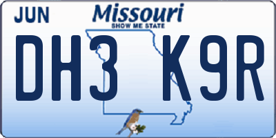 MO license plate DH3K9R