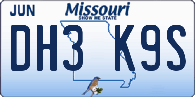 MO license plate DH3K9S