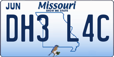 MO license plate DH3L4C