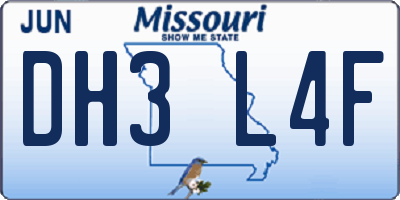MO license plate DH3L4F