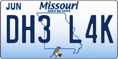 MO license plate DH3L4K