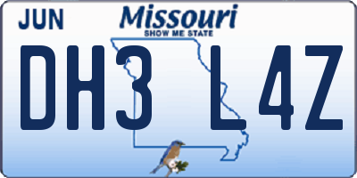 MO license plate DH3L4Z