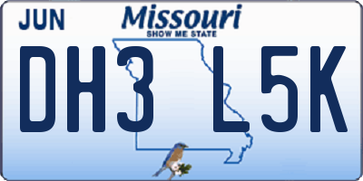 MO license plate DH3L5K