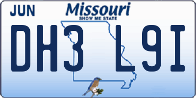 MO license plate DH3L9I