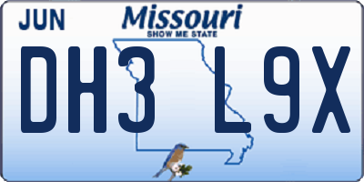 MO license plate DH3L9X