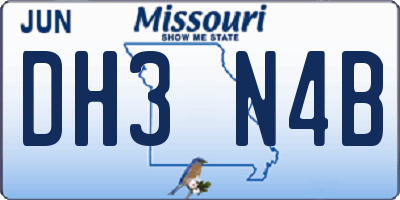 MO license plate DH3N4B
