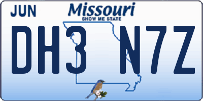 MO license plate DH3N7Z