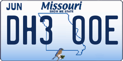 MO license plate DH3O0E