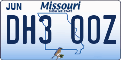 MO license plate DH3O0Z