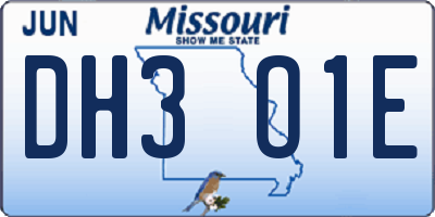 MO license plate DH3O1E