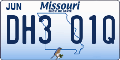 MO license plate DH3O1Q