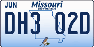 MO license plate DH3O2D